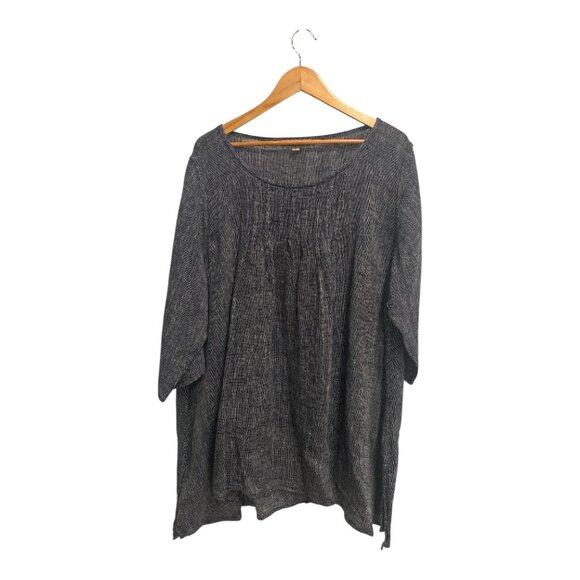 FLAX Linen Tunic Top Women’s L Charcoal Gray Oversized Made Lithuania - Picture 2 of 7